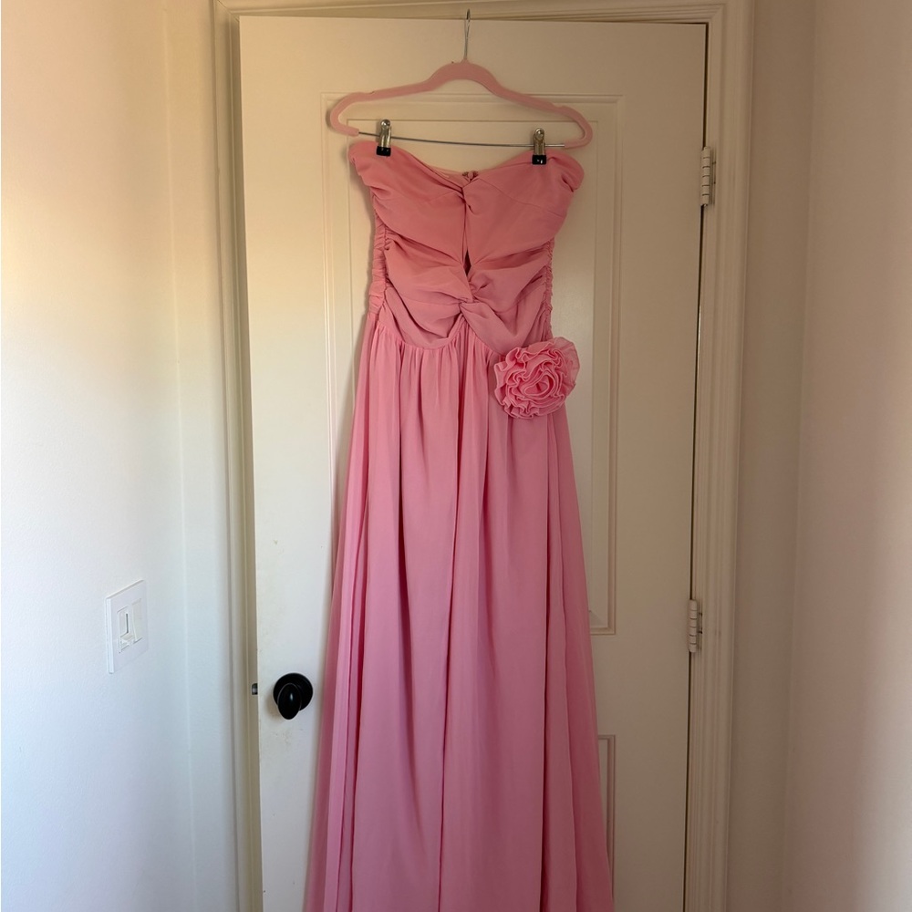 Hello Molly Strapless Pink Floral Appliqué Gown